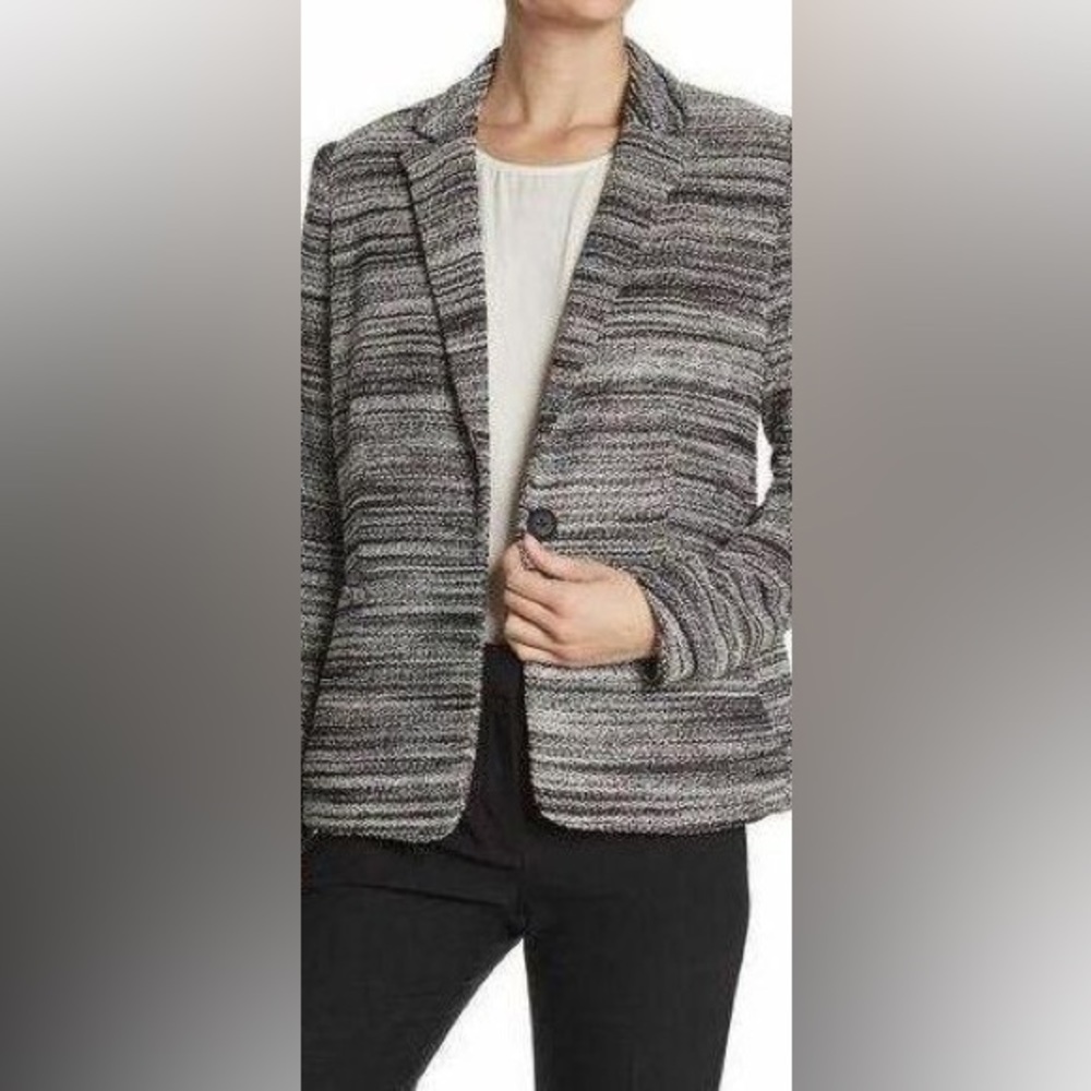 Philosophy Black and White Classic Tweed Blazer One Button Pockets